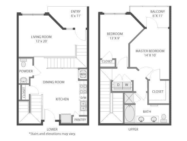 Experience floor plan, 2 Bedroom, 1.5 Bathroom at AMLI Parkside apartments