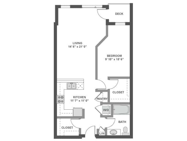 A4b floor plan, 1 Bedroom, 1 Bathroom at AMLI South Lake Union apartments