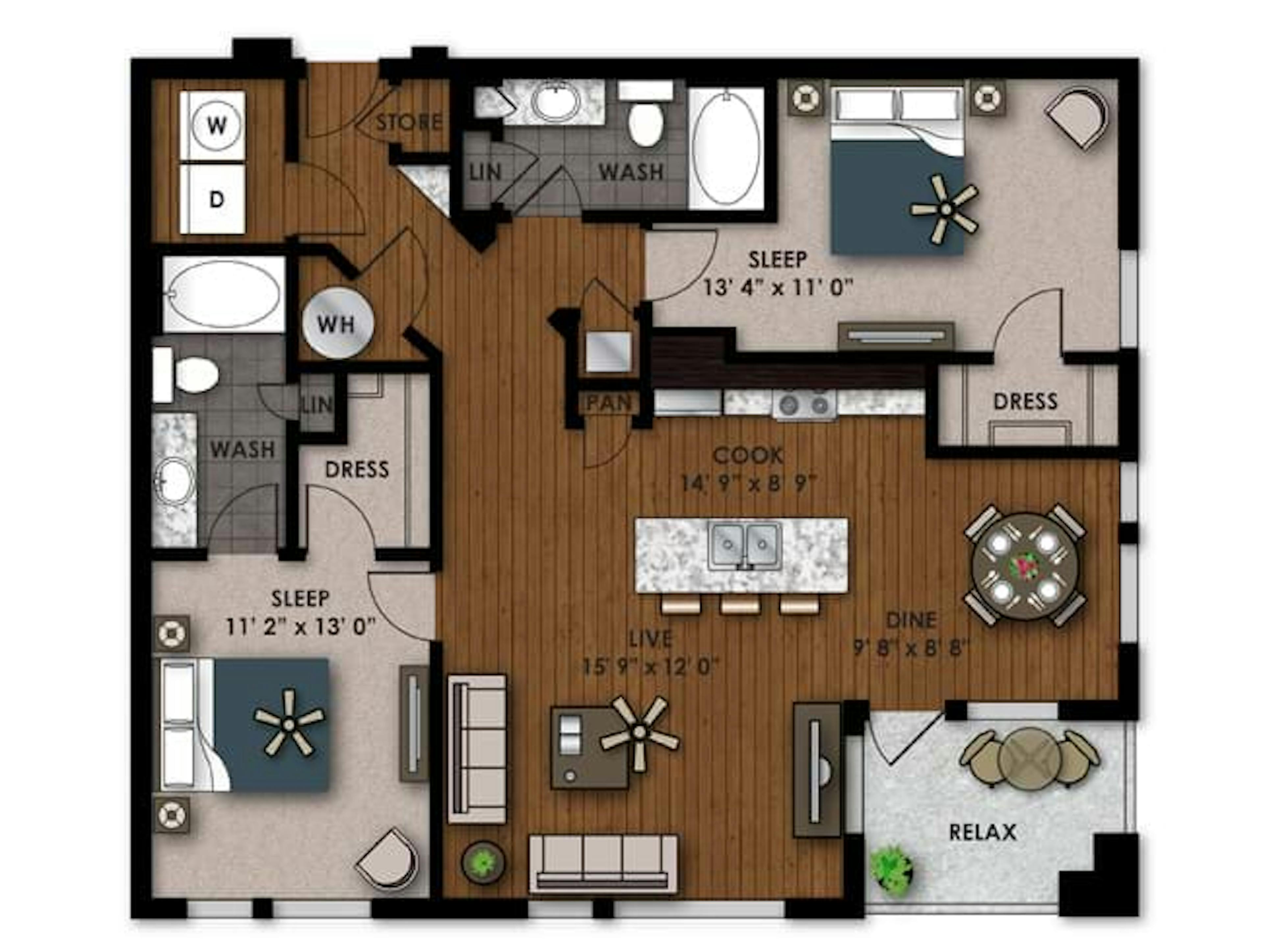C560 floor plan, 2 Bedroom, 2 Bathroom at AMLI Riverfront Park apartments