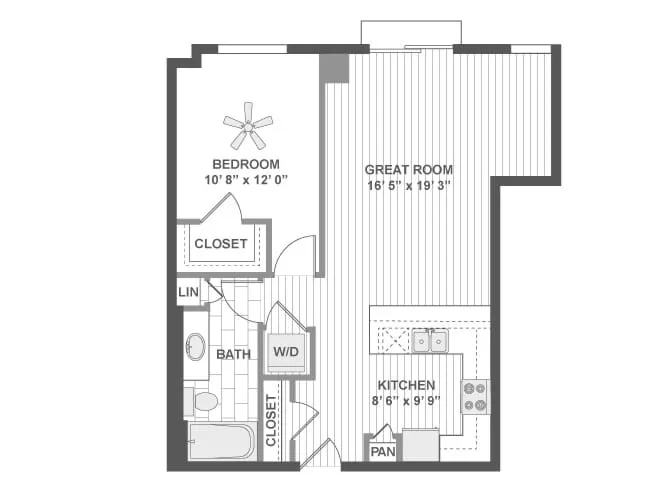A380 floor plan, 1 Bedroom, 1 Bathroom at AMLI Evanston apartments