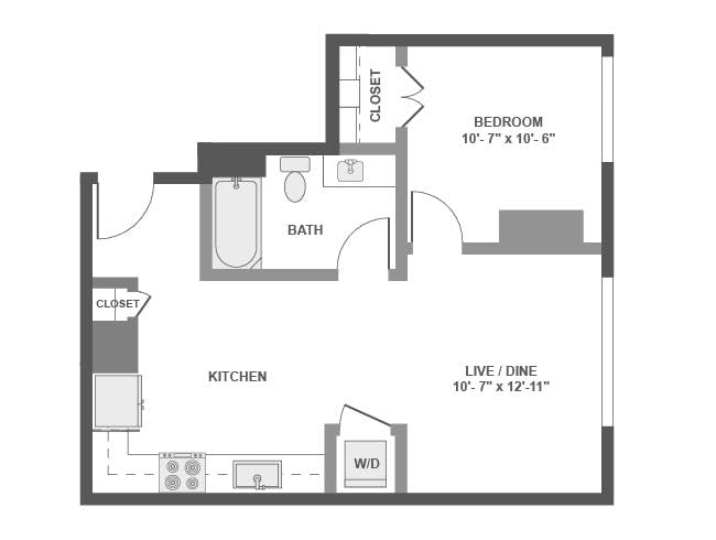 A2a floor plan, 1 Bedroom, 1 Bathroom at AMLI Arc apartments