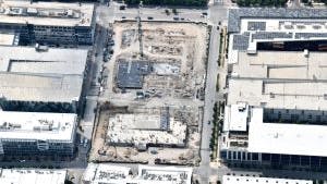 Aerial view of AMLI Park Central construction site with buildings having parking decks and columns poured