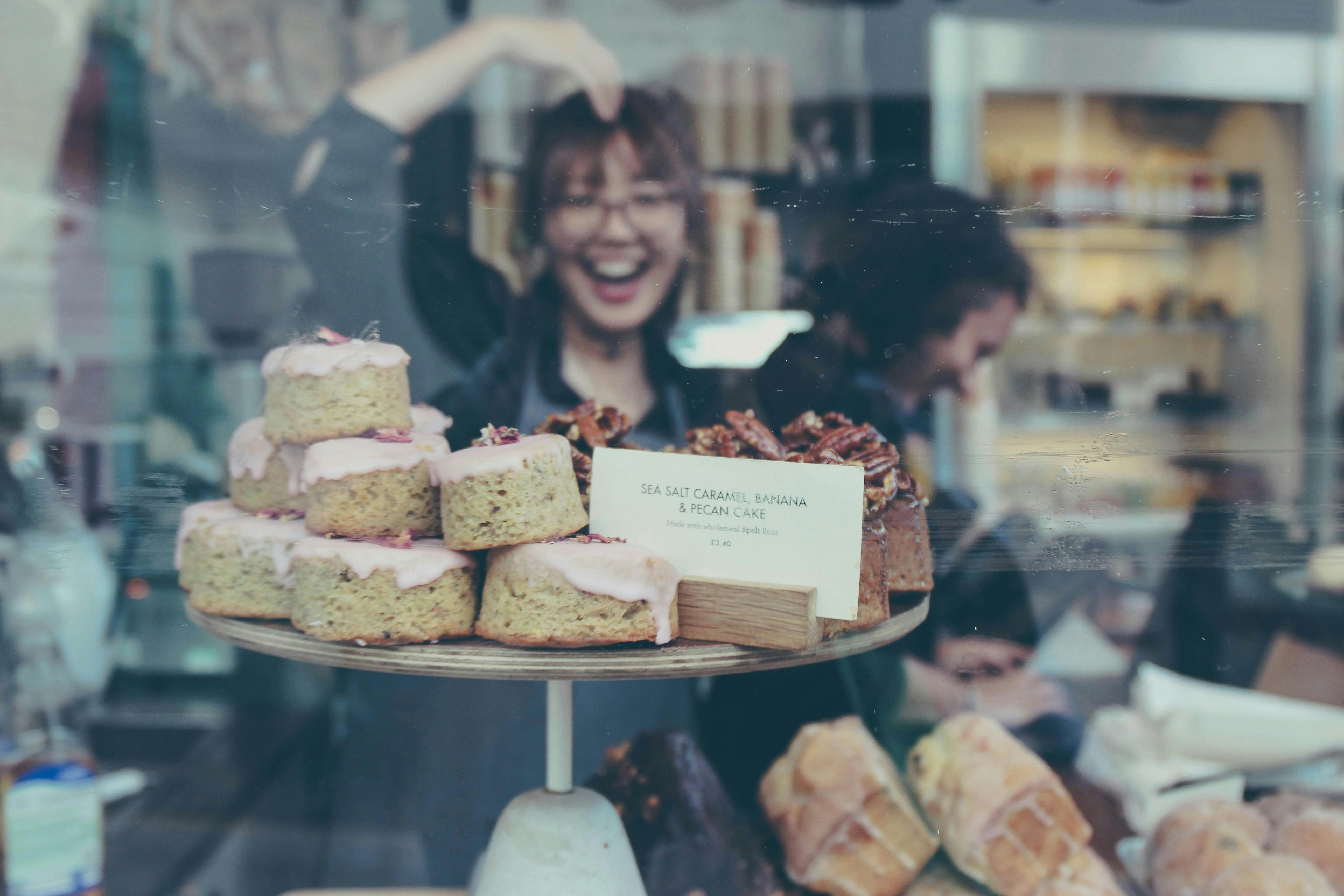 A tray of scones in a bakery window