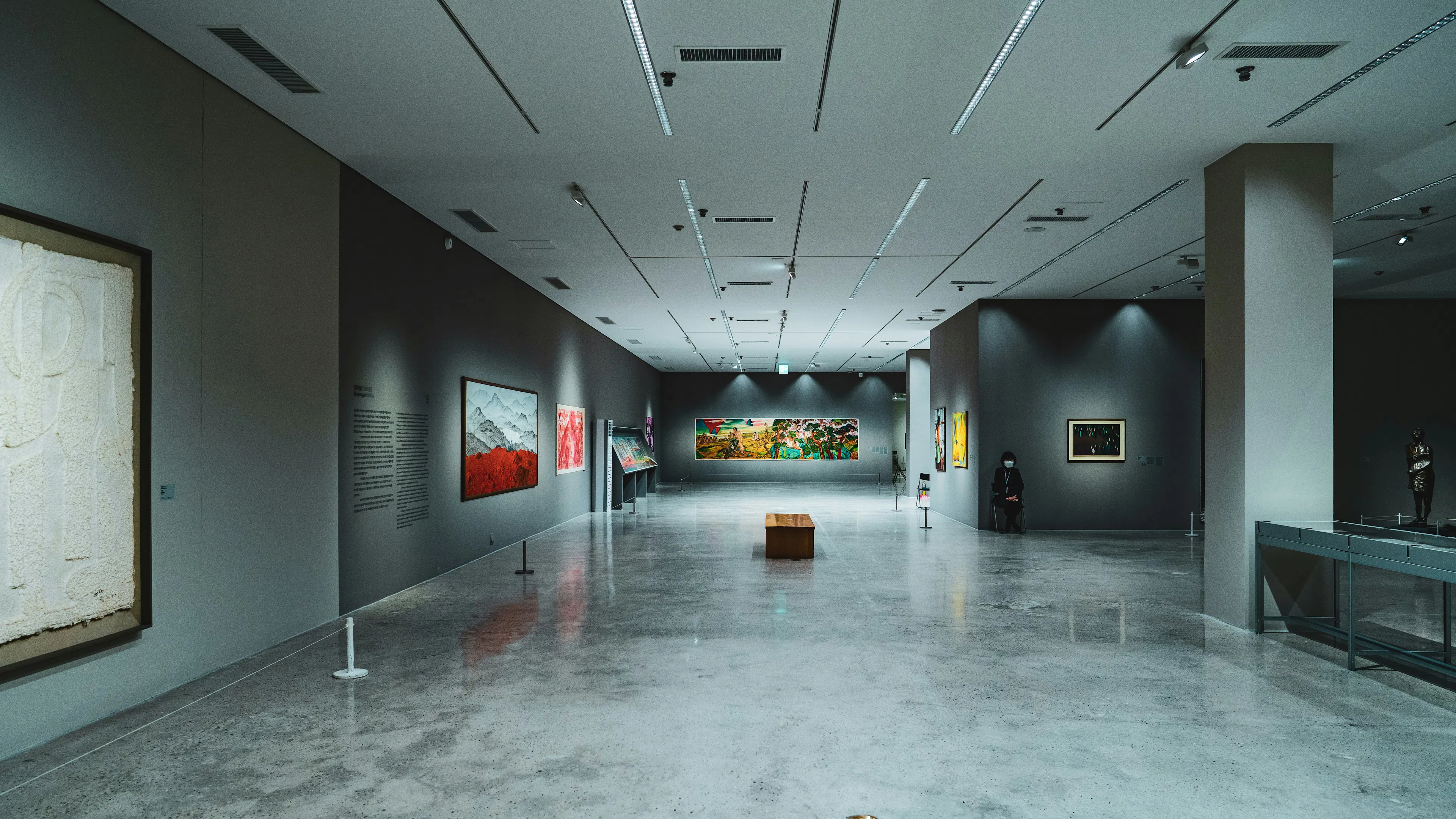 The interior of a contemporary art museum with concrete walls and floors