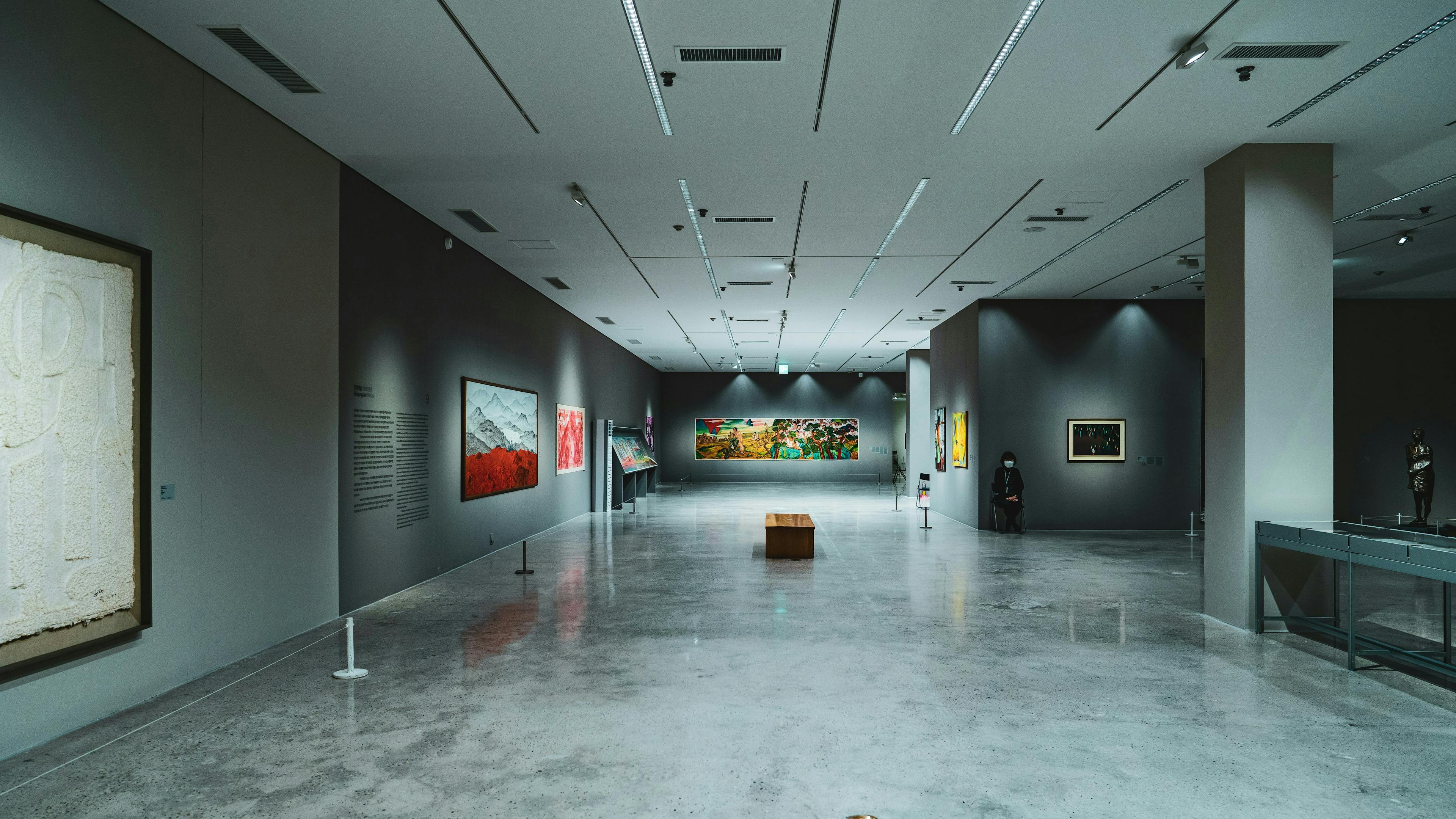 The interior of a contemporary art museum with concrete walls and floors