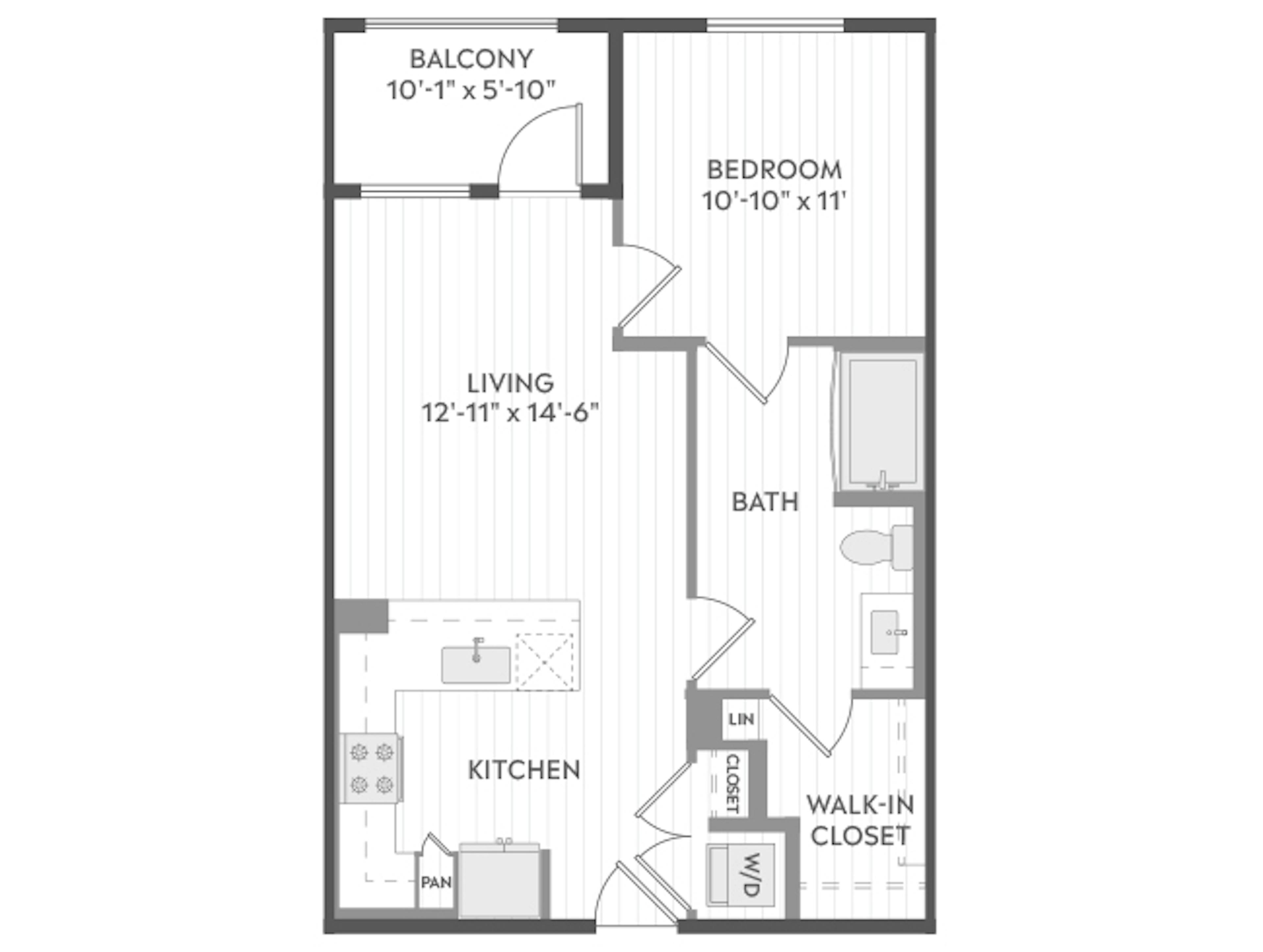 A2a floor plan, 1 Bedroom, 1 Bathroom at AMLI Aero apartments