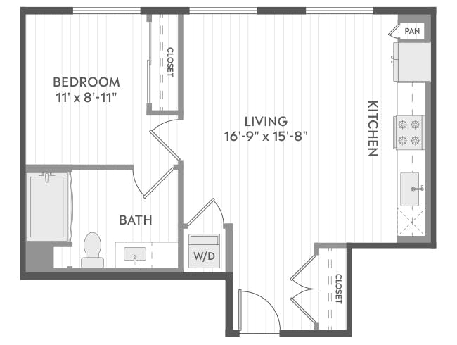 A2 floor plan, 1 Bedroom, 1 Bathroom at AMLI Aero apartments