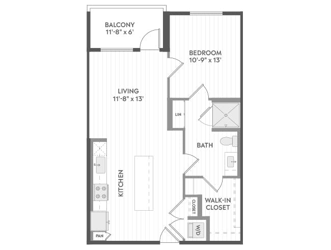 A3 floor plan, 1 Bedroom, 1 Bathroom at AMLI Aero apartments