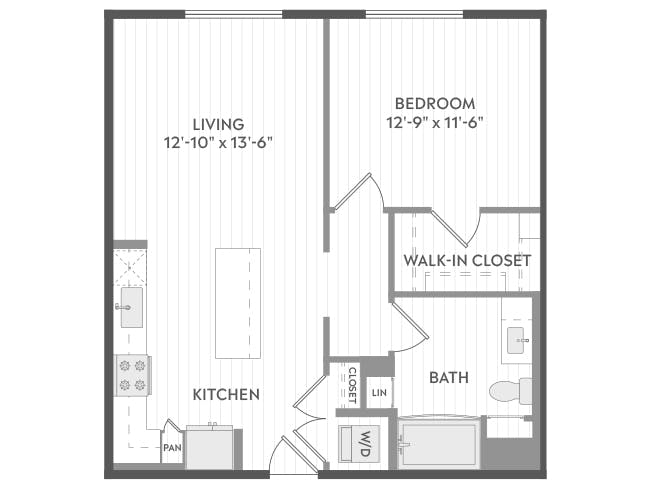 A3a floor plan, 1 Bedroom, 1 Bathroom at AMLI Aero apartments