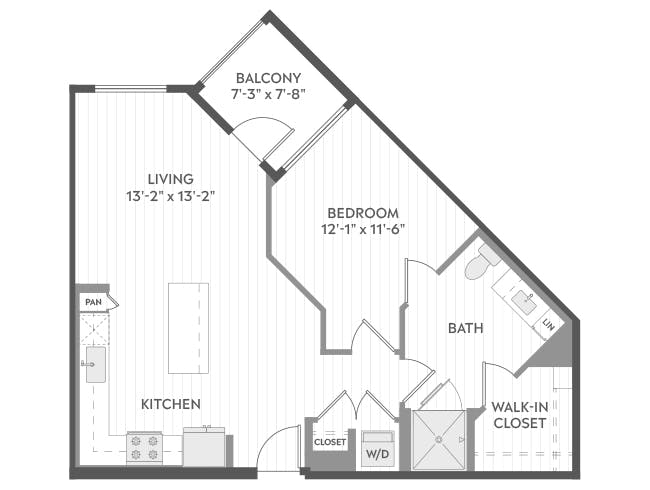 A3b floor plan, 1 Bedroom, 1 Bathroom at AMLI Aero apartments