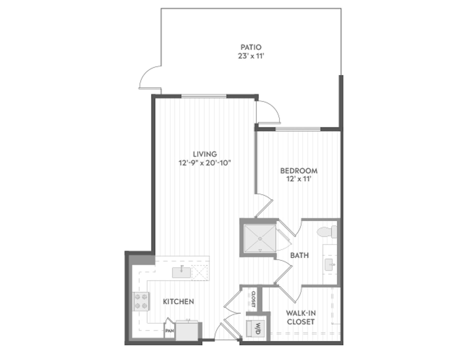 A4a floor plan, 1 Bedroom, 1 Bathroom at AMLI Aero apartments