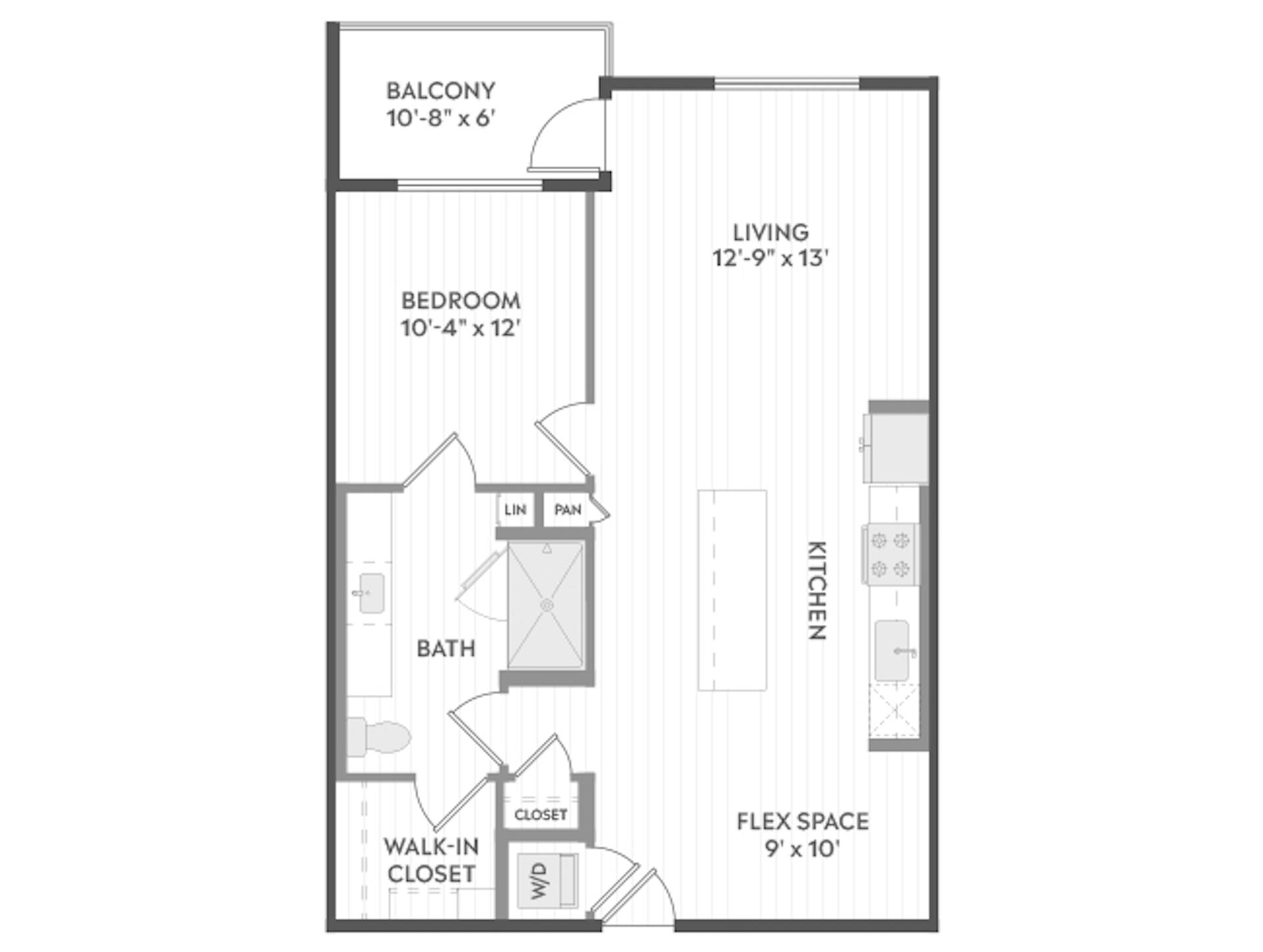 A4 floor plan, 1 Bedroom, 1 Bathroom at AMLI Aero apartments