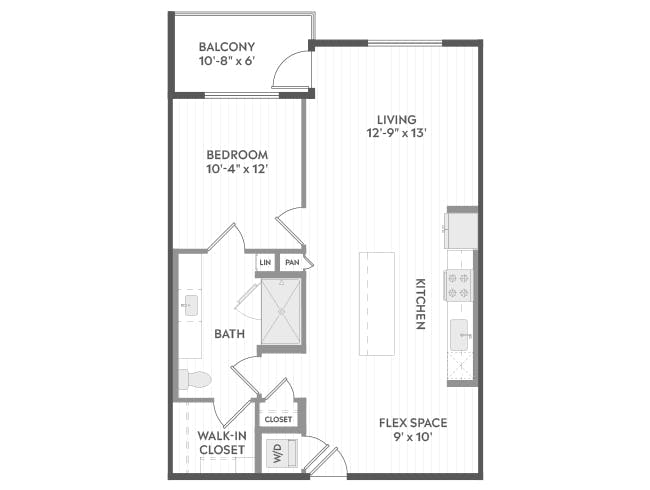 A4 floor plan, 1 Bedroom, 1 Bathroom at AMLI Aero apartments