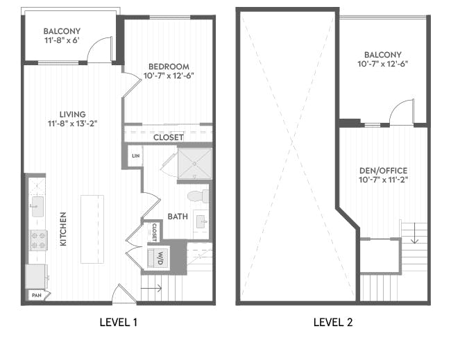 A4T floor plan, 1 Bedroom, 1 Bathroom, Two-Story at AMLI Aero apartments
