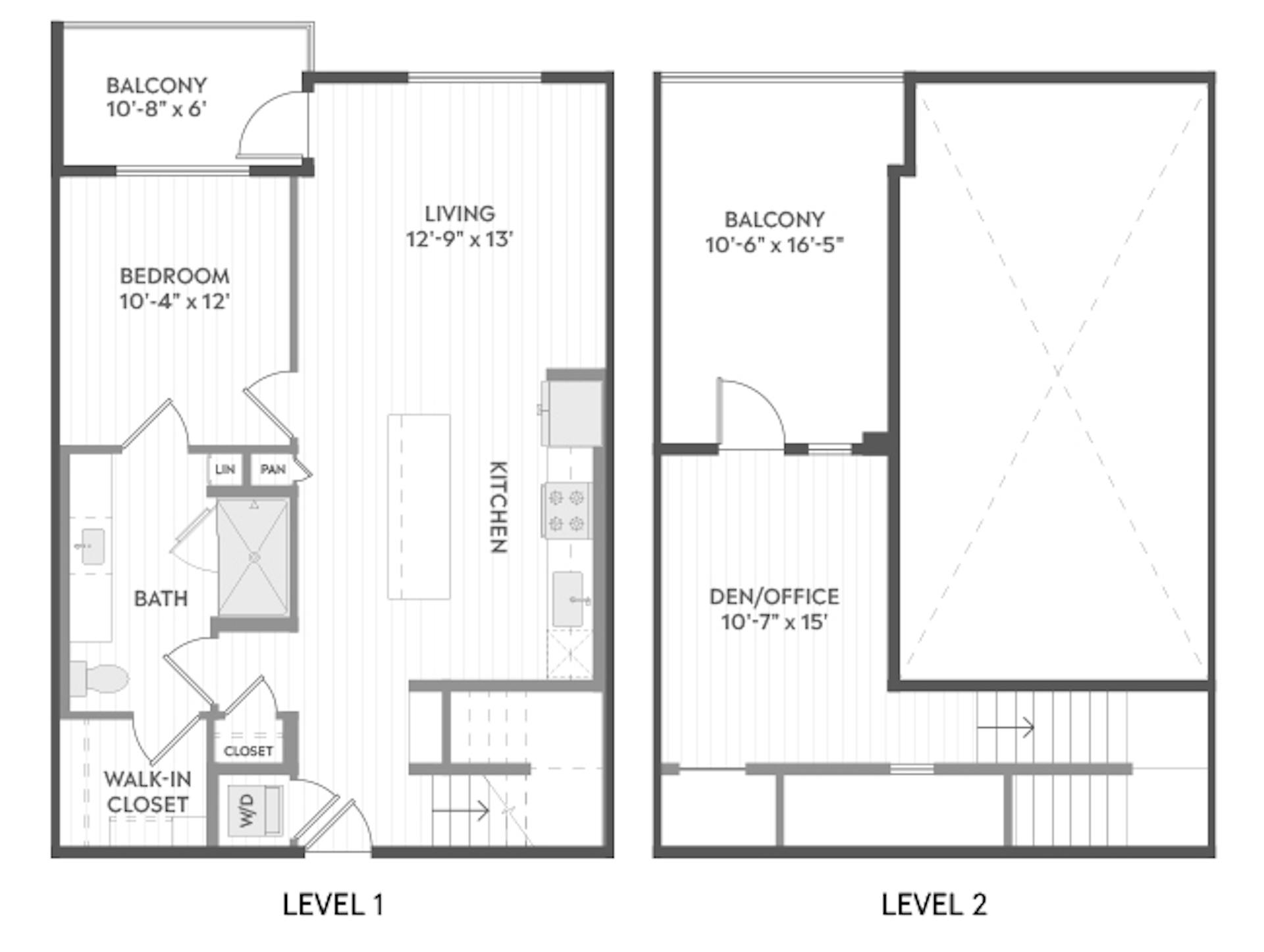 A5aT floor plan, 1 Bedroom, 1 Bathroom, Two-Story at AMLI Aero apartments