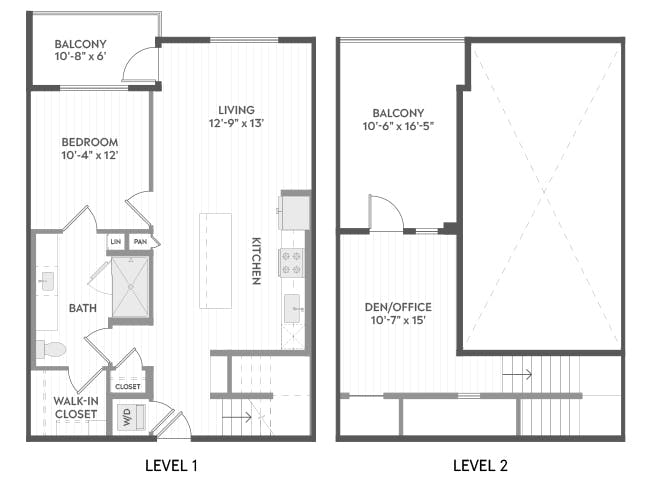 A5aT floor plan, 1 Bedroom, 1 Bathroom, Two-Story at AMLI Aero apartments