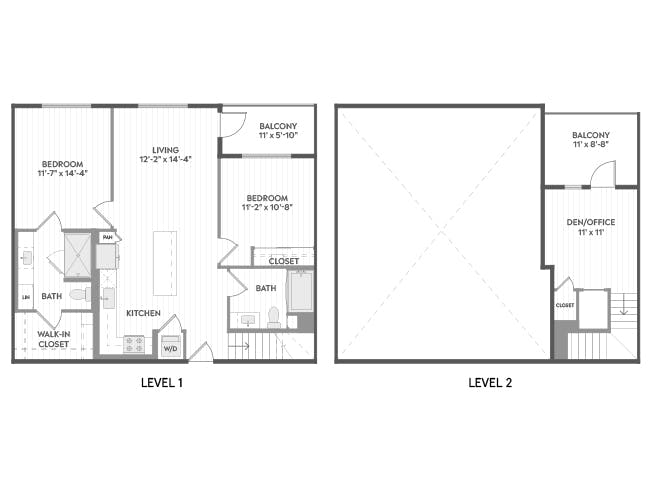 C5T floor plan, 2 Bedroom, 2 Bathroom, Two-Story at AMLI Aero apartments