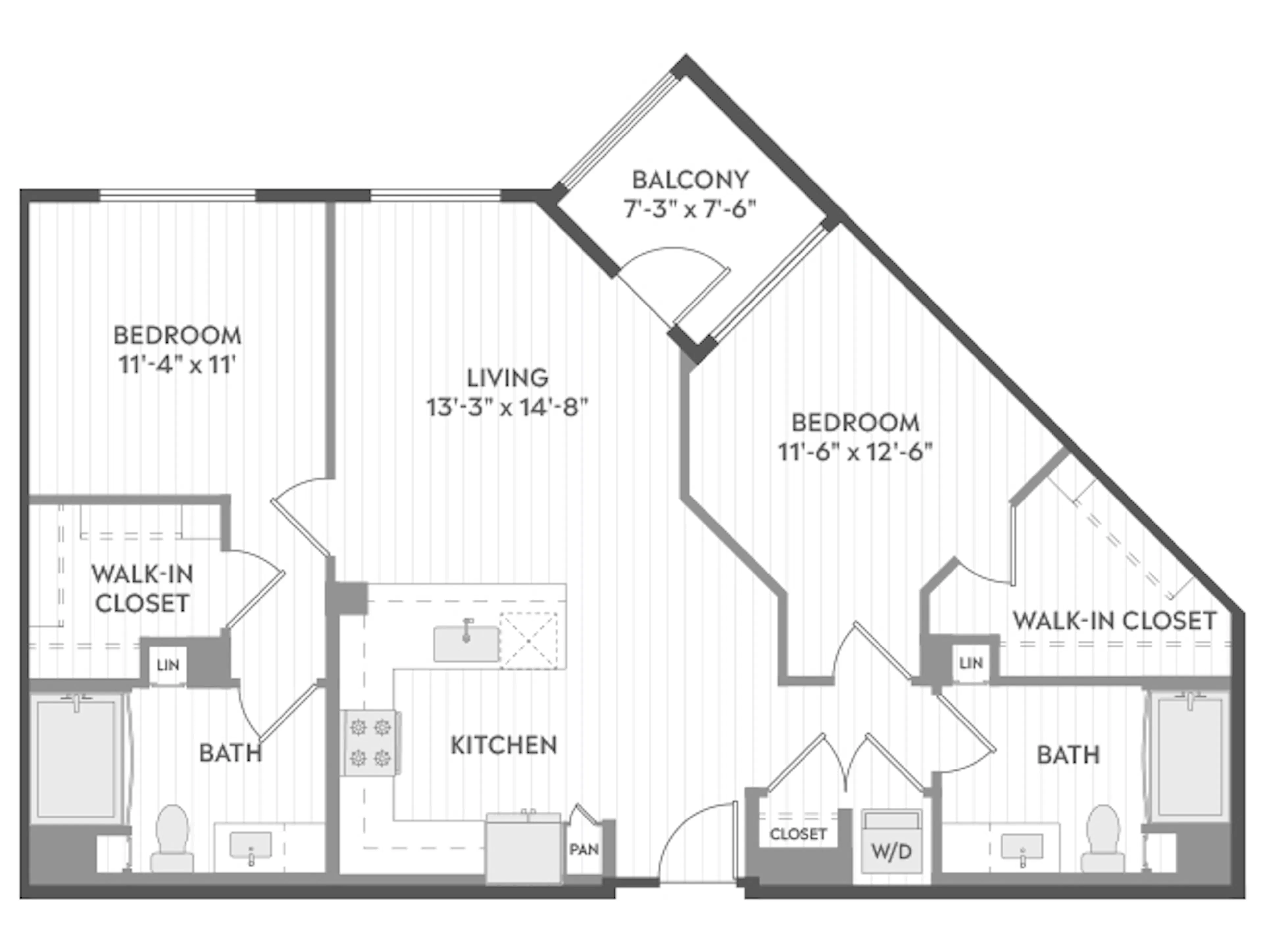 C4a floor plan, 2 Bedroom, 2 Bathroom at AMLI Aero apartments