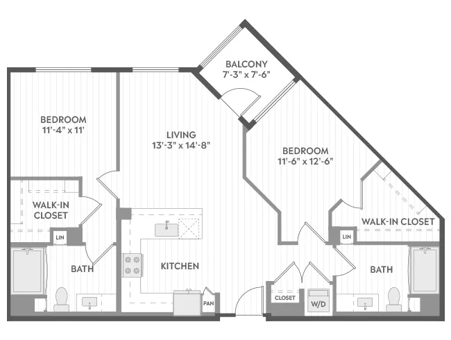 C4a floor plan, 2 Bedroom, 2 Bathroom at AMLI Aero apartments