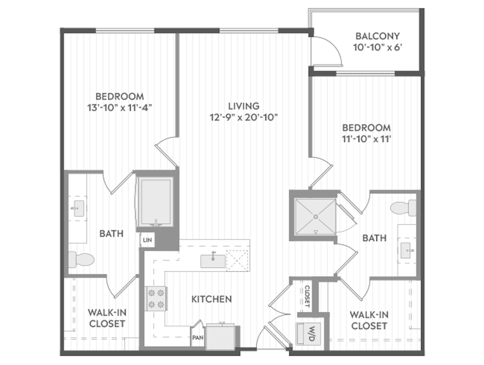 C5 floor plan, 2 Bedroom, 2 Bathroom at AMLI Aero apartments