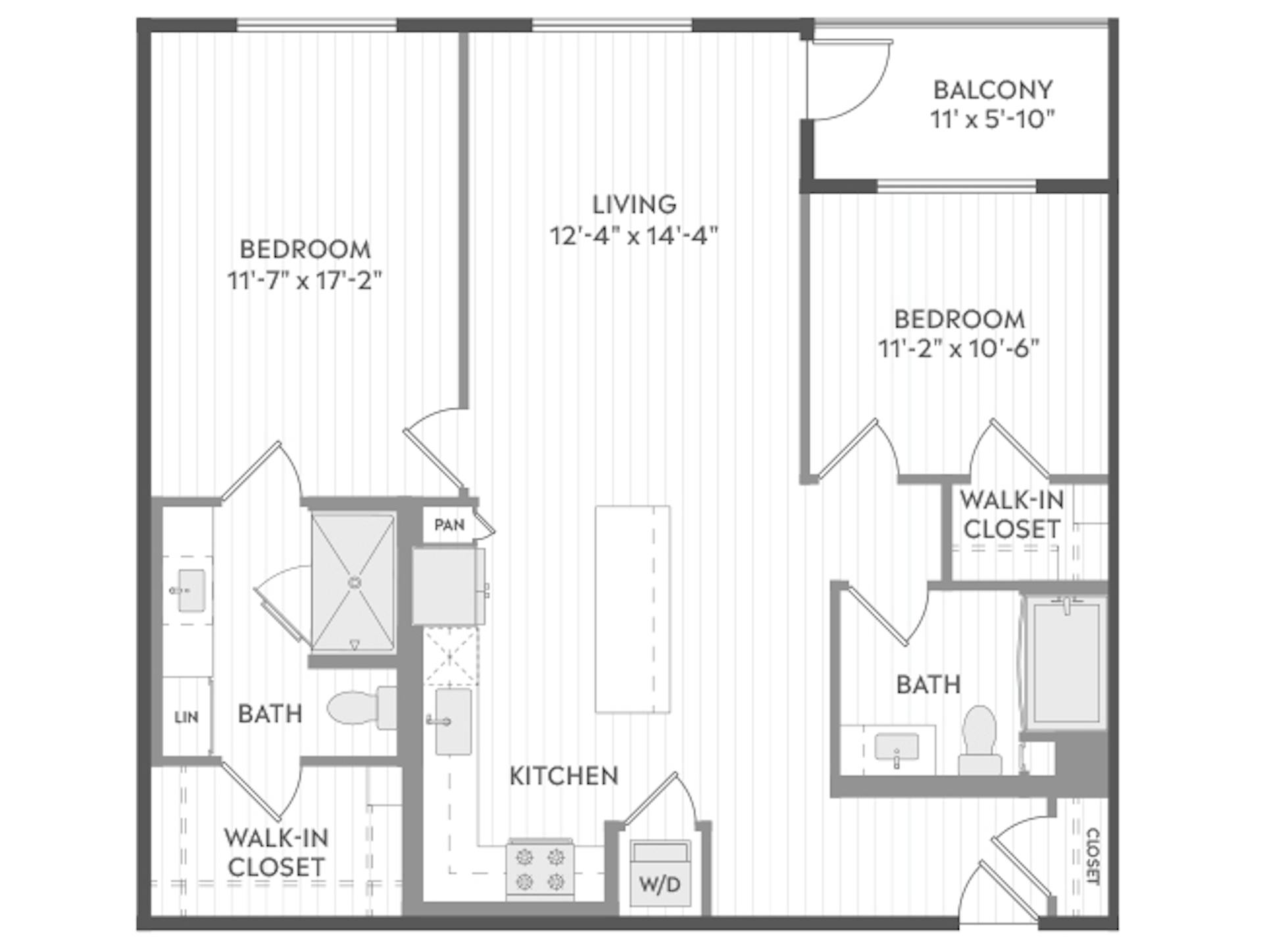 C5a floor plan, 2 Bedroom, 2 Bathroom at AMLI Aero apartments
