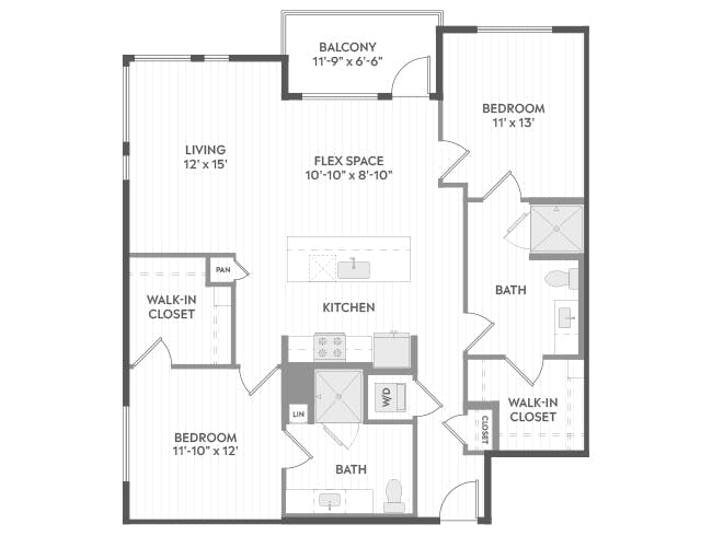 C6c floor plan, 2 Bedroom, 2 Bathroom at AMLI Aero apartments