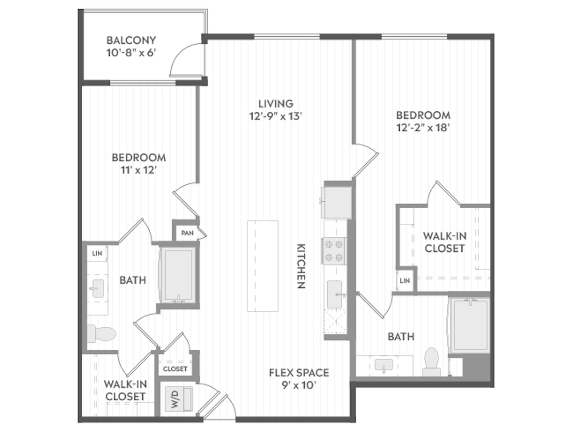 C6 floor plan, 2 Bedroom, 2 Bathroom at AMLI Aero apartments