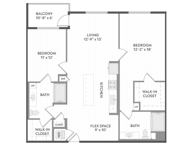 C6a floor plan, 2 Bedroom, 2 Bathroom at AMLI Aero apartments