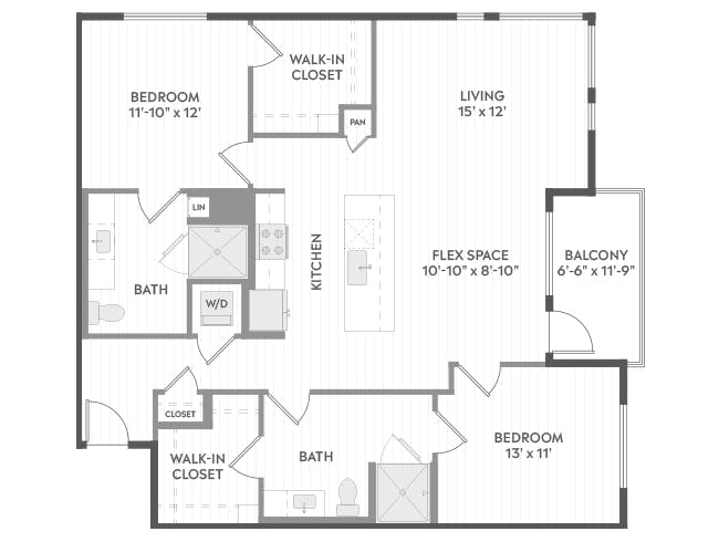 C7 floor plan, 2 Bedroom, 2 Bathroom at AMLI Aero apartments