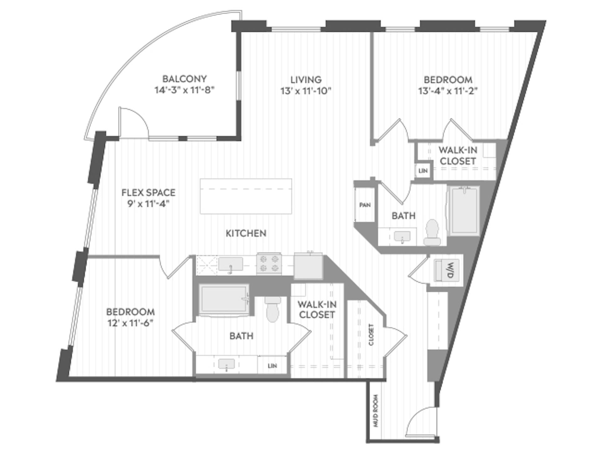 C7a floor plan, 2 Bedroom, 2 Bathroom at AMLI Aero apartments
