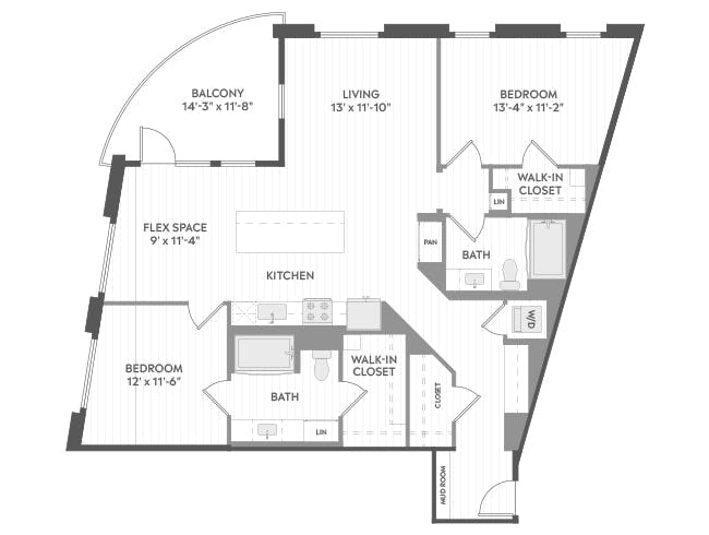 C7a floor plan, 2 Bedroom, 2 Bathroom at AMLI Aero apartments