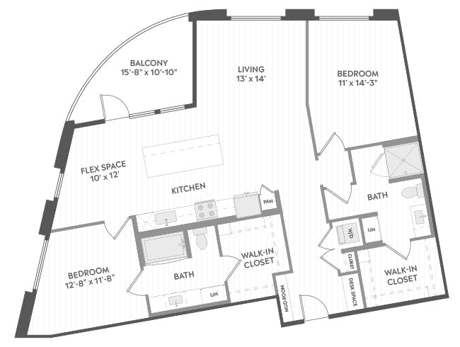 C7b floor plan, 2 Bedroom, 2 Bathroom at AMLI Aero apartments