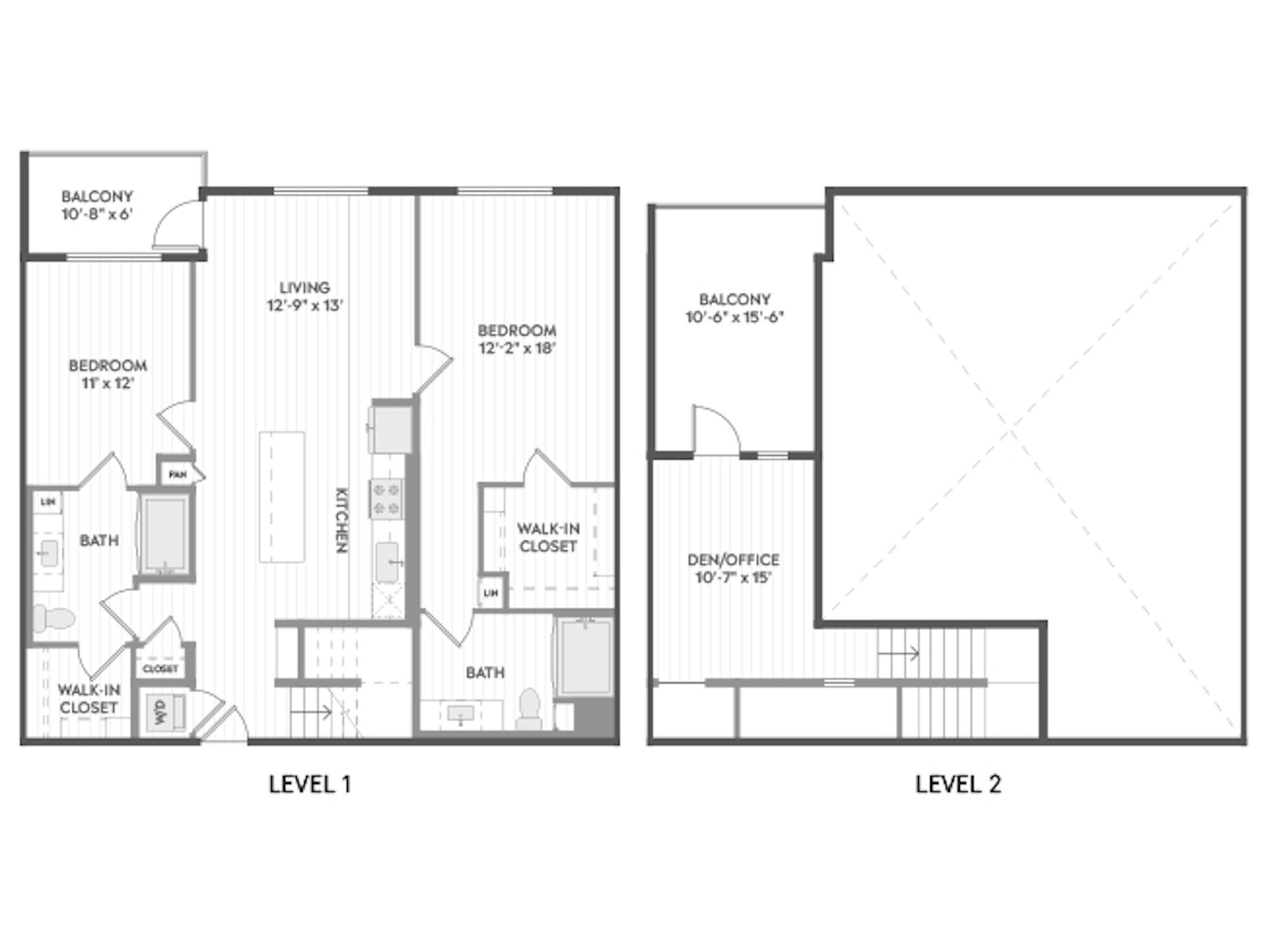 C7bT floor plan, 2 Bedroom, 2 Bathroom, Two-Story at AMLI Aero apartments