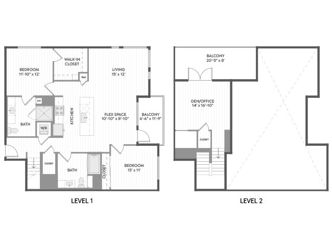 C8T floor plan, 2 Bedroom, 2 Bathroom, Two-Story at AMLI Aero apartments