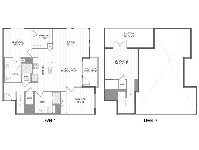 C9T floor plan, 2 Bedroom, 2 Bathroom, Two-Story at AMLI Aero apartments