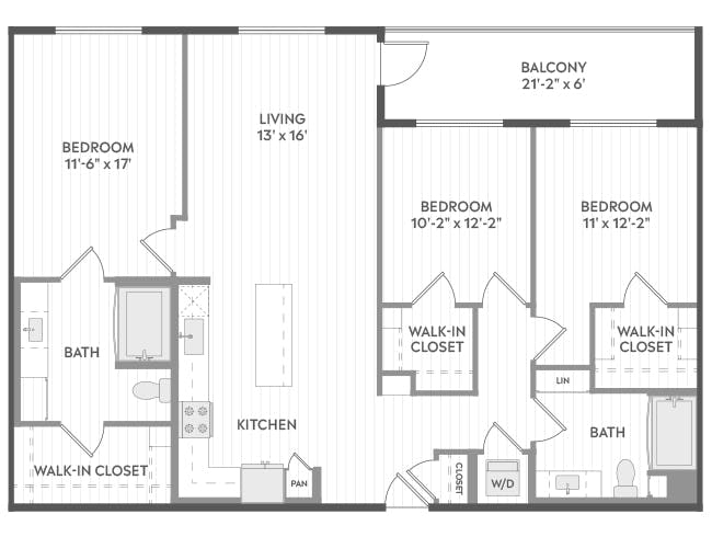 D5 floor plan, 3 Bedroom, 2 Bathroom at AMLI Aero apartments