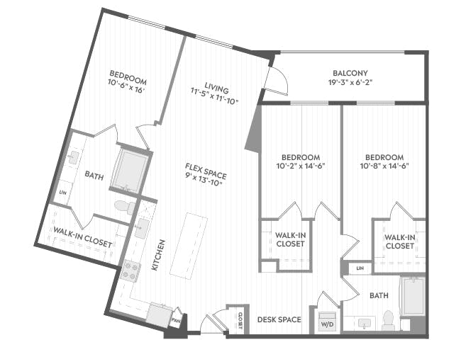 D7 floor plan, 3 Bedroom, 2 Bathroom at AMLI Aero apartments