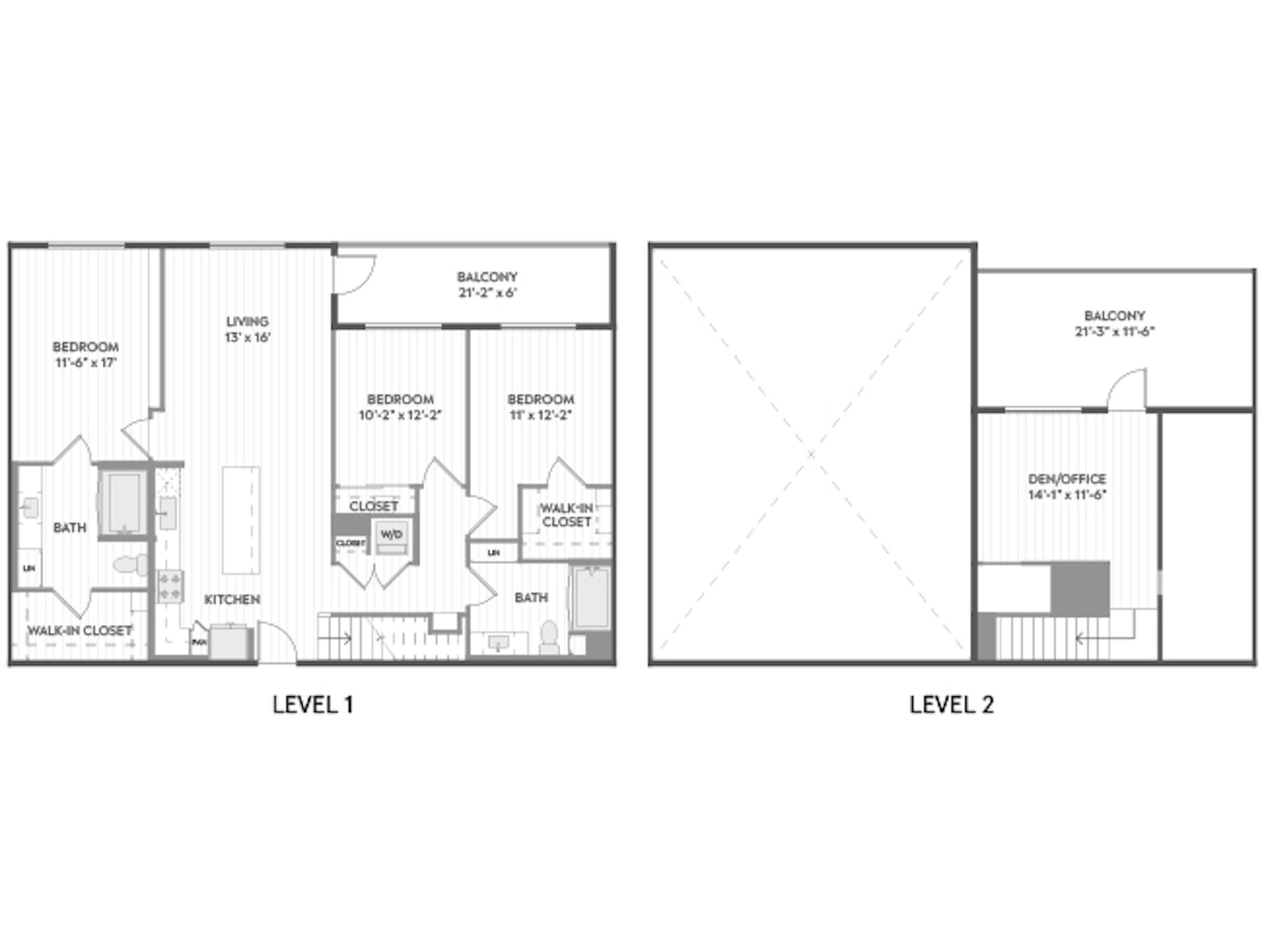 D7T floor plan, 3 Bedroom, 2 Bathroom, Two-Story at AMLI Aero apartments