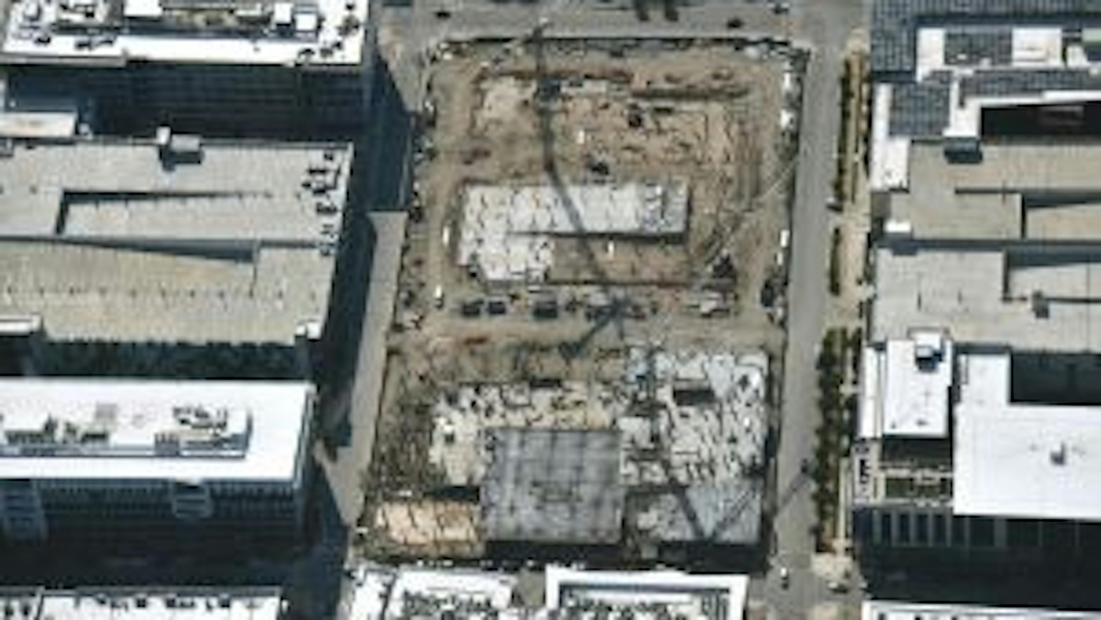 Aerial view of AMLI Park Central construction site with buildings having concrete poured