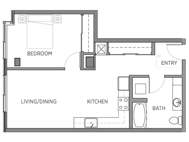 A2e floor plan, 1 Bedroom, 1 Bathroom at AMLI Waterfront apartments