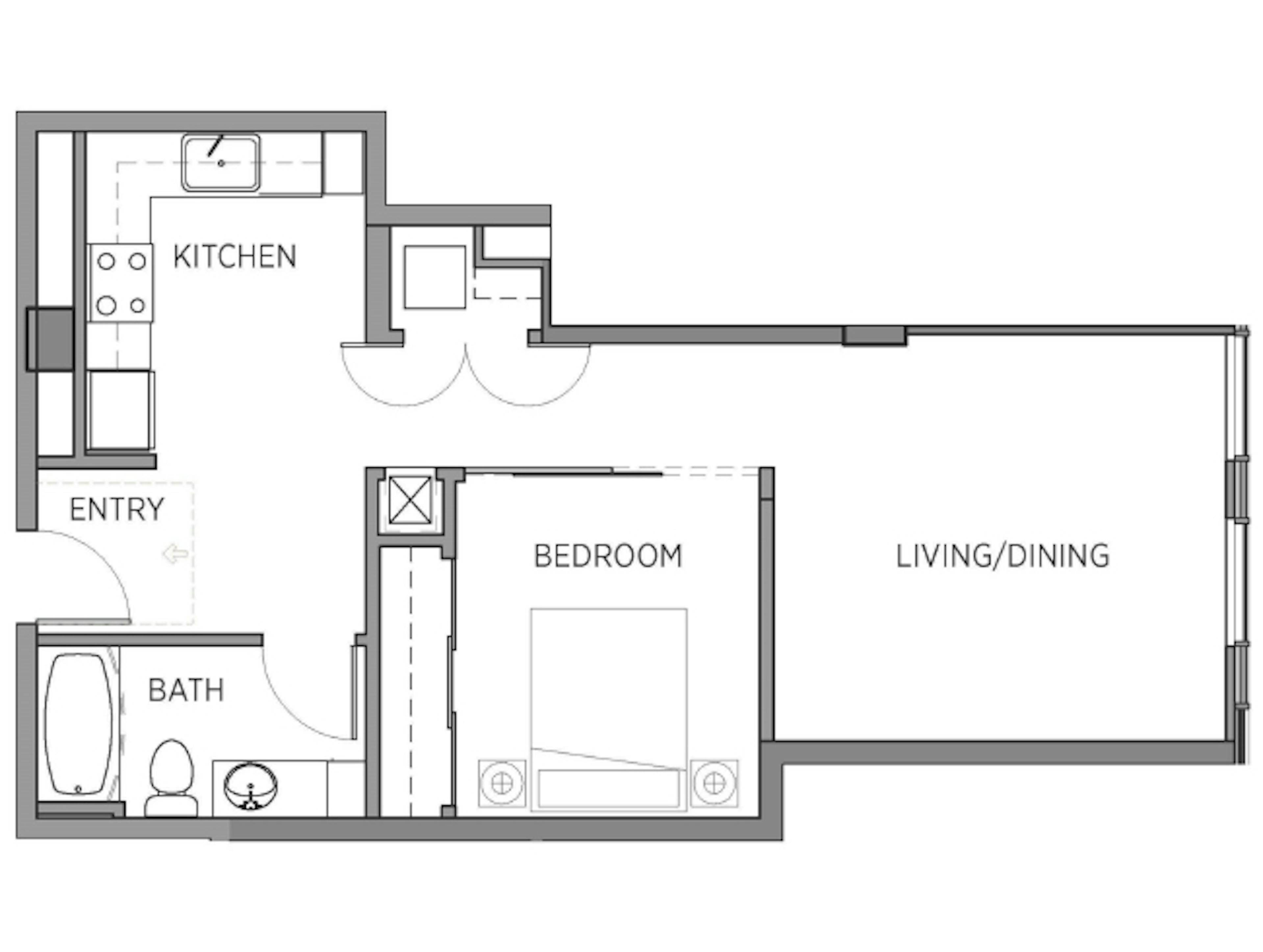A3 floor plan, 1 Bedroom, 1 Bathroom at AMLI Waterfront apartments