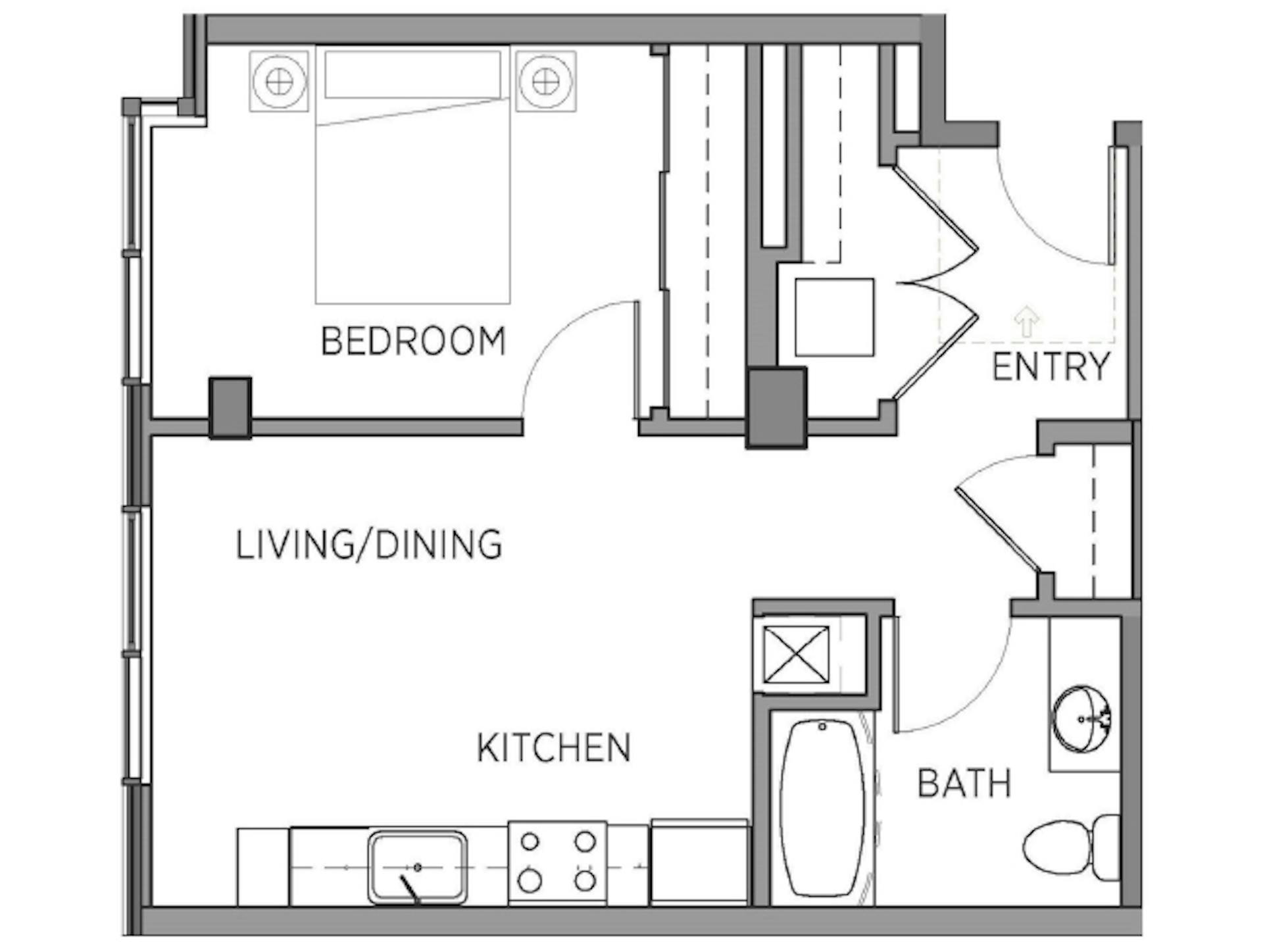 A1a floor plan, 1 Bedroom, 1 Bathroom at AMLI Waterfront apartments