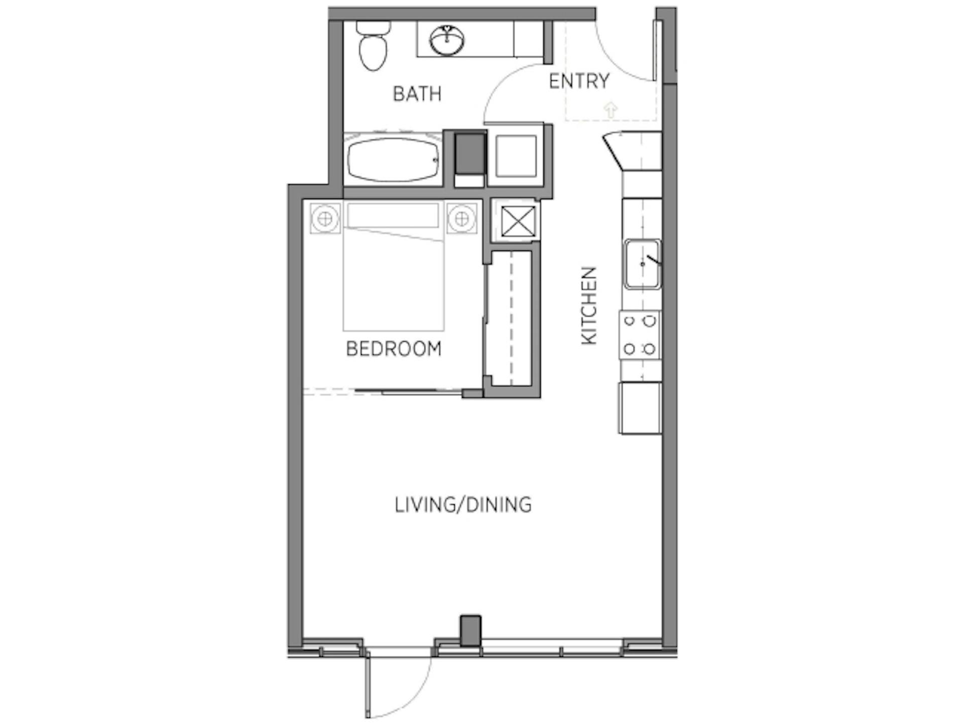 A1b floor plan, 1 Bedroom, 1 Bathroom at AMLI Waterfront apartments