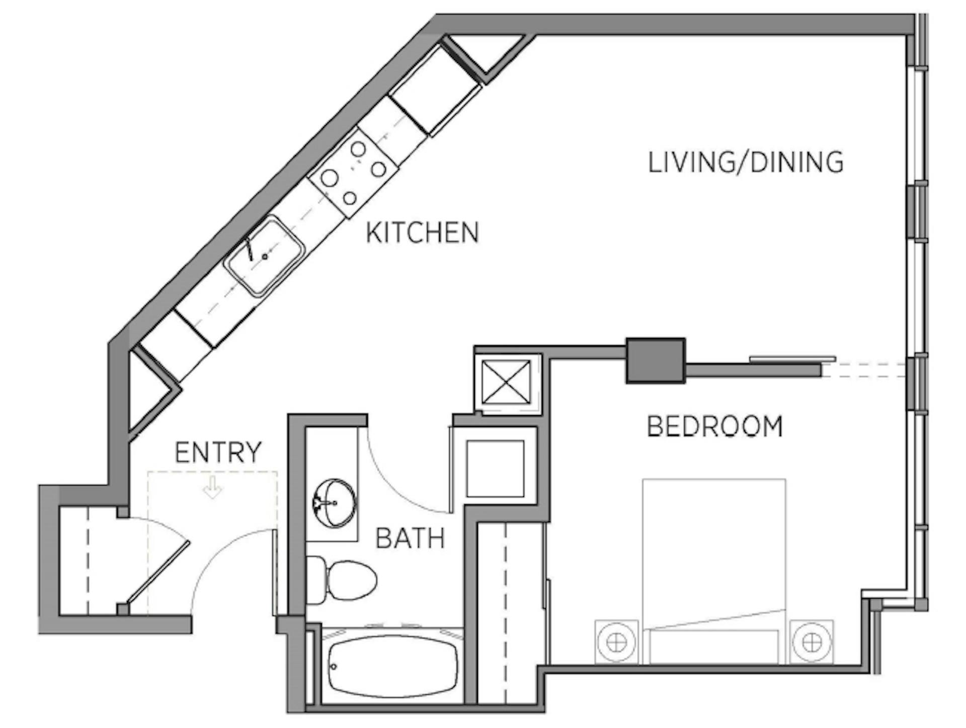 A1c floor plan, 1 Bedroom, 1 Bathroom at AMLI Waterfront apartments