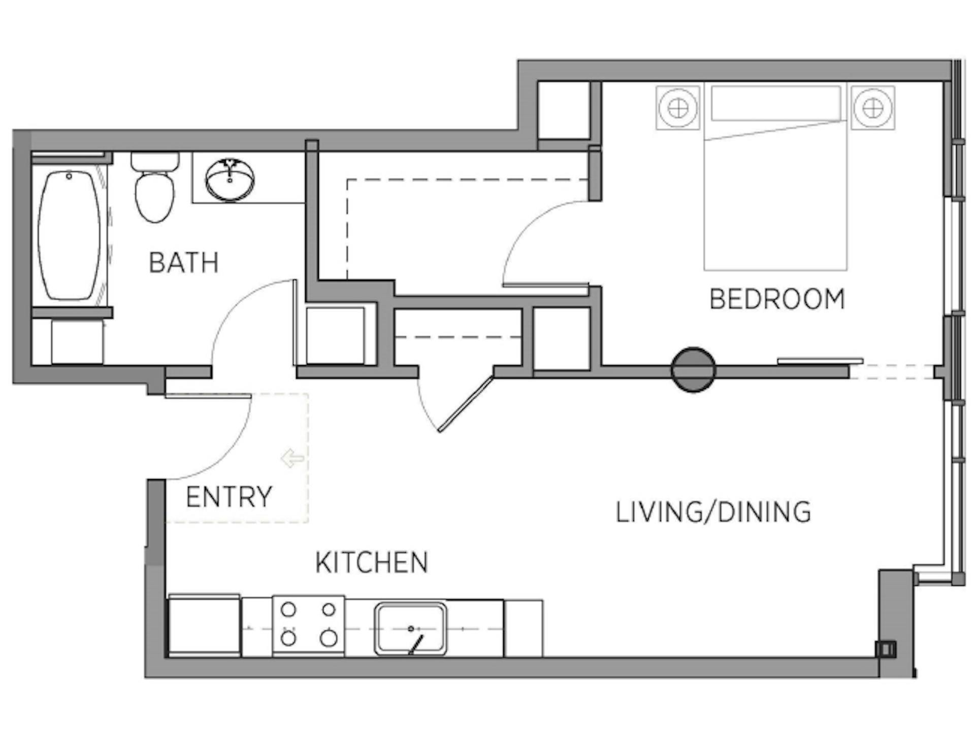 A1d floor plan, 1 Bedroom, 1 Bathroom at AMLI Waterfront apartments