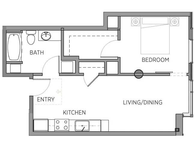 A1d floor plan, 1 Bedroom, 1 Bathroom at AMLI Waterfront apartments
