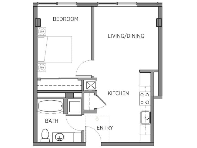 A2a floor plan, 1 Bedroom, 1 Bathroom at AMLI Waterfront apartments