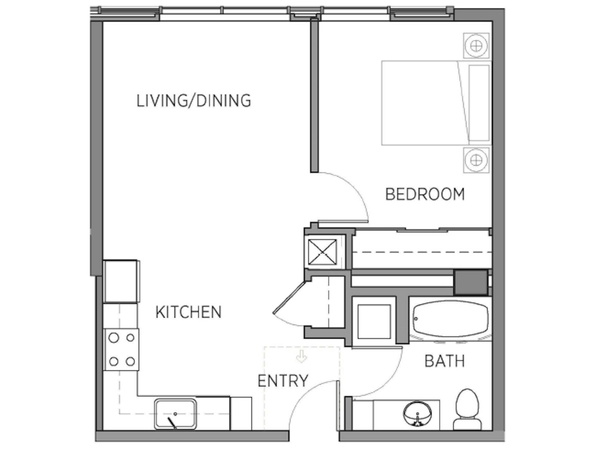 A2b floor plan, 1 Bedroom, 1 Bathroom at AMLI Waterfront apartments