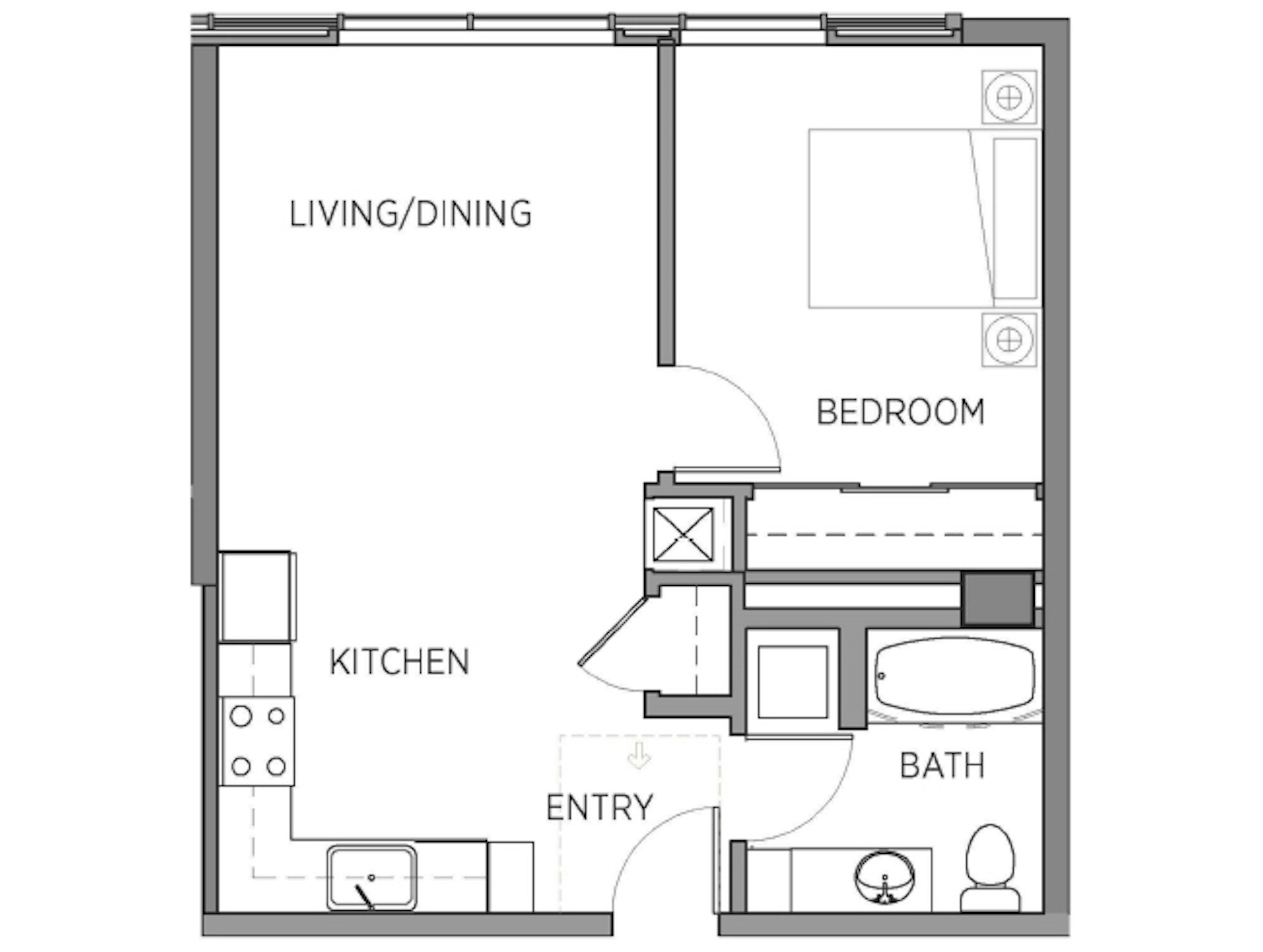 A2b floor plan, 1 Bedroom, 1 Bathroom at AMLI Waterfront apartments