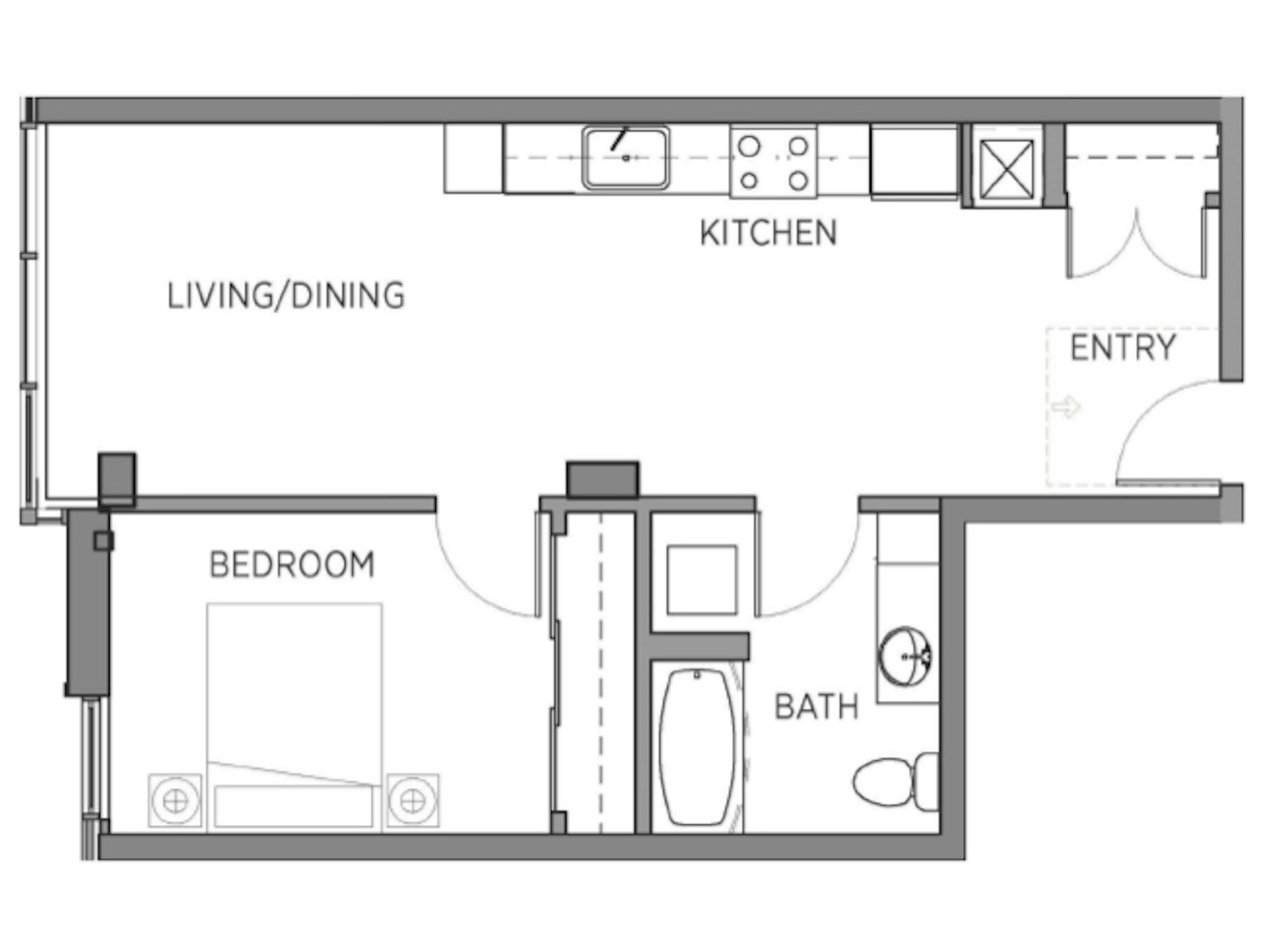 A2c floor plan, 1 Bedroom, 1 Bathroom at AMLI Waterfront apartments